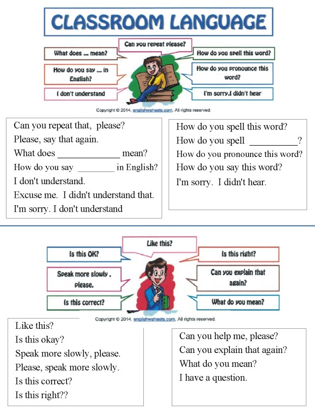 English asking clarification sentences and questions