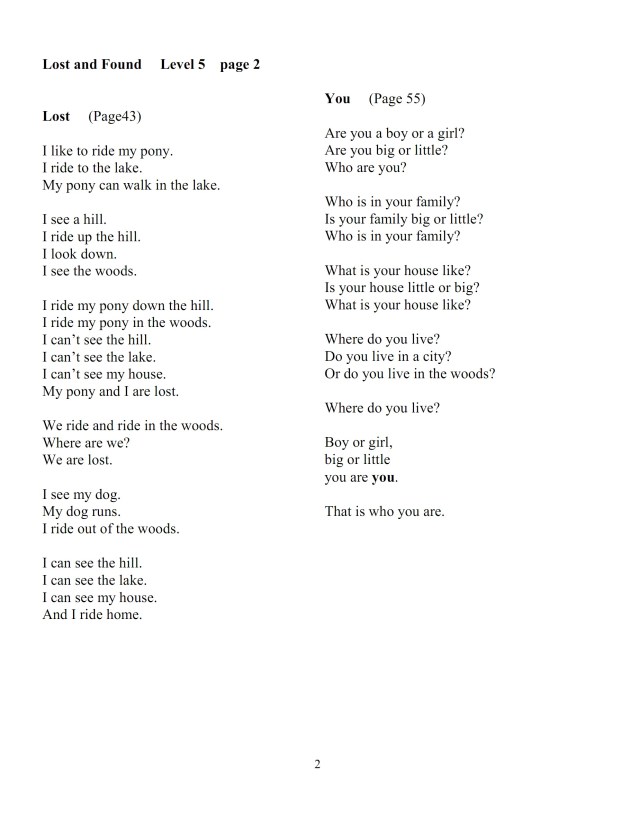 english reading Lost and Found typed up stories page 2