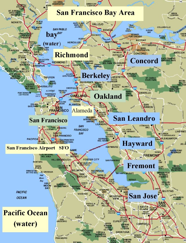 English SF Bay Area map with city names