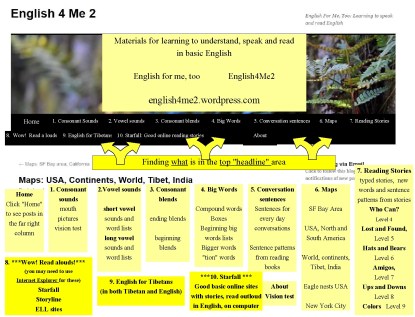 English4me2  explanation of front page of blog
