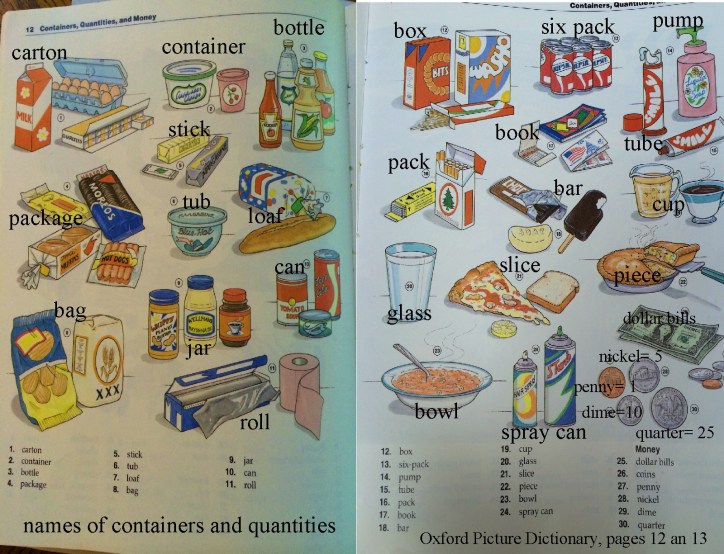 English containers vocabulary words