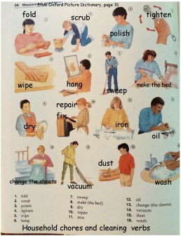 English vocabulary verbs chores cleaning verbs