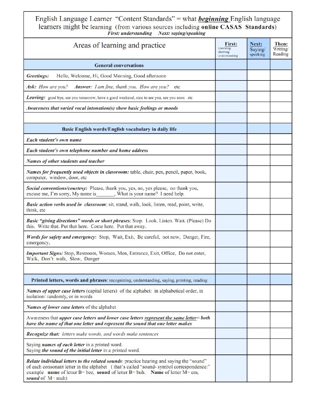 English ELL content standards page 1