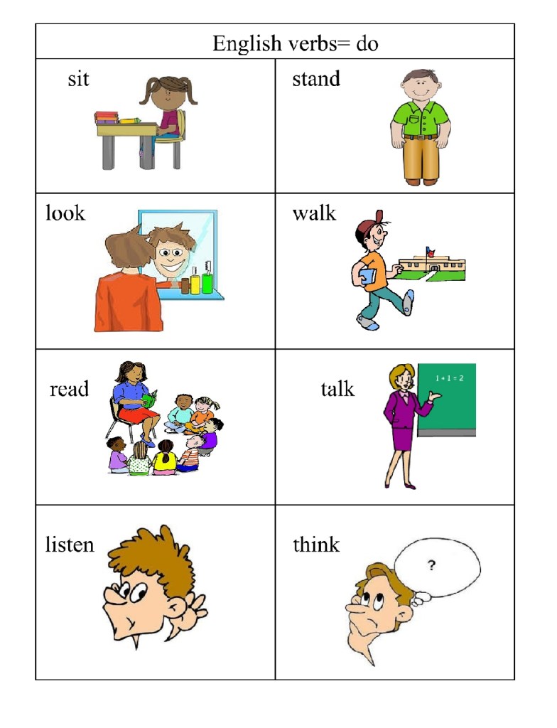 Very basic verbs: Group 1 pictures, words, simple sentences, page 1 ...