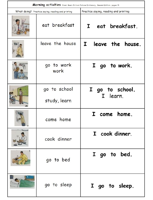 english page 15 morning just I sentences